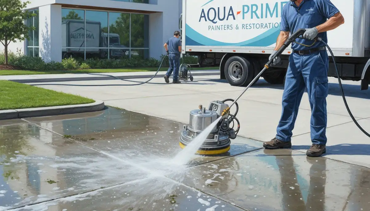 Cape Coral Paint Pros cleaning concrete driveway in Cape Coral, FL to remove mold and stains