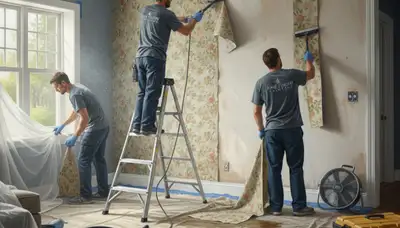 Cape Coral, FL painters removing wallpaper for professional wall prep and surface protection